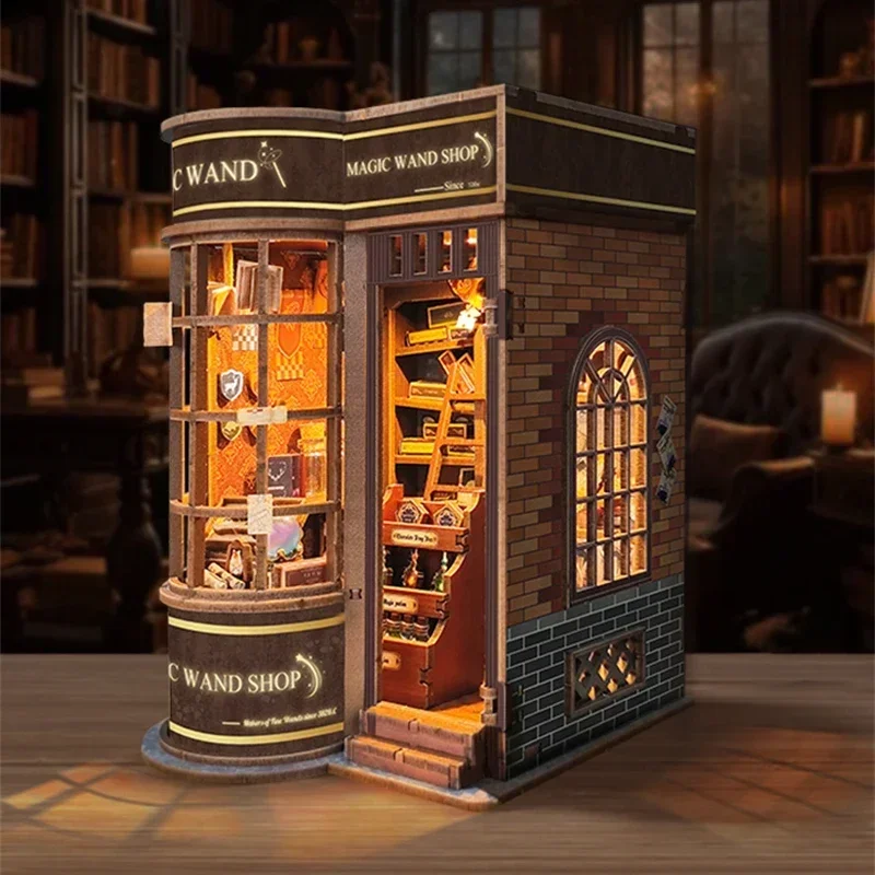 Diy Wooden Book Nook Kit Shelf Insert - Kit Model Miniatur Kayu Buatan Sendiri,