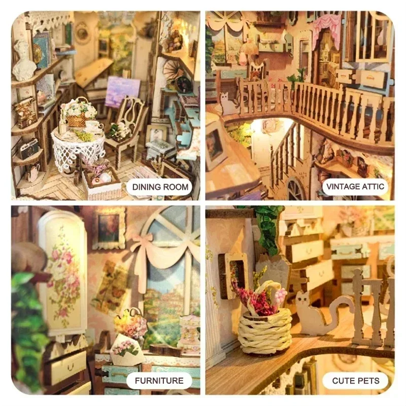 Diy Wooden Book Nook Kit Shelf Insert - Rak Buku Kota Dongeng Rumah Hutan